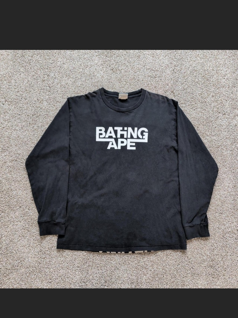 Real Bape Black Long Sleeve Tee with White Bathing Ape Logo